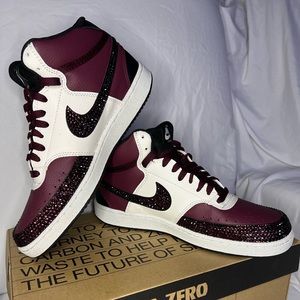 Women’s Nike Court Vision Mid - Next Sneaker w/ Burgundy Rhinestones